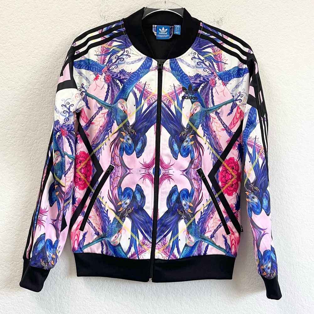 Adidas Floral Bird Track Jacket Zip Up Size XS